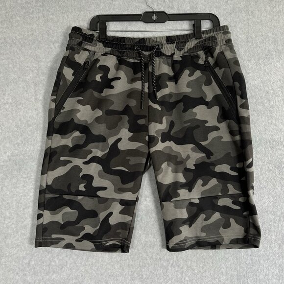 Southpole Men’s Tech Fleece Shorts Sportswear Size Lg Camo Black Grey - Picture 1 of 11
